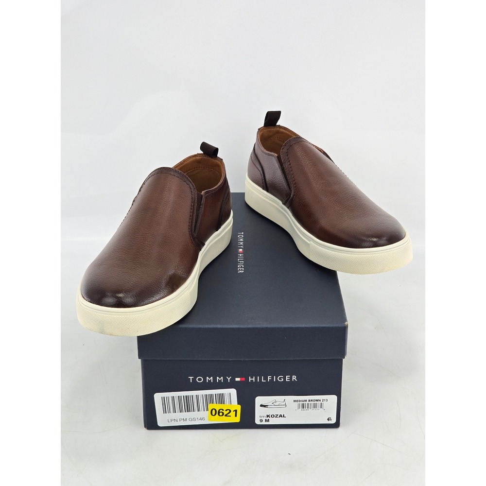 Tommy Hilfiger Kozal Slip On Sneakers Mens 9 Brown Faux Leather - Excellent